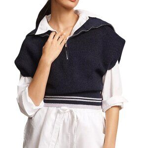 Maeve Women’s Navy Blue Ribbed Knit Collared Sweater Vest With Zip Detail Size S